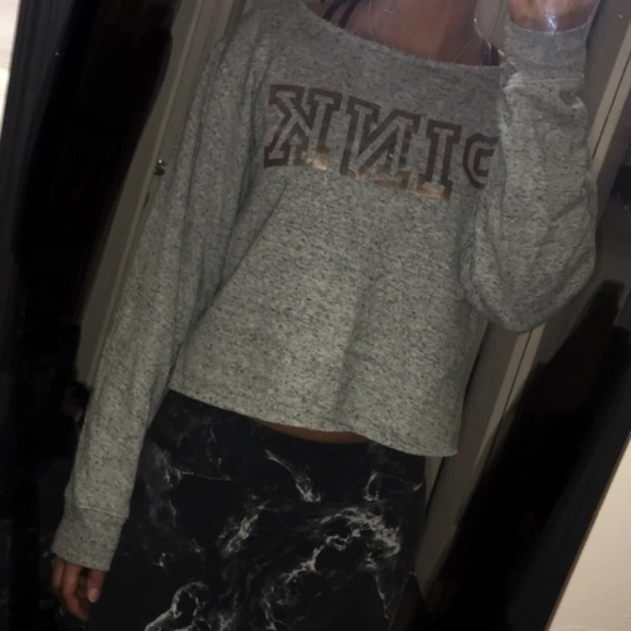 PINK Heather Gray Crossback Crewneck - Picture 6 of 8